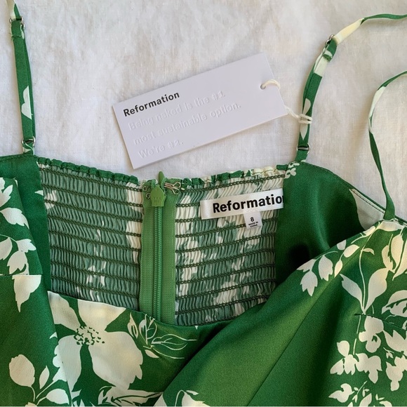 NWT Reformation Kosta Silk Skinny Strap A Line Mini Dress Green Floral Mystique - Picture 9 of 14